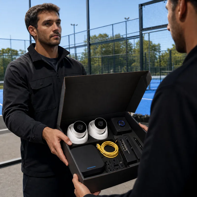 Entrega de equipamentos para instalação do Filma Fácil em uma arena